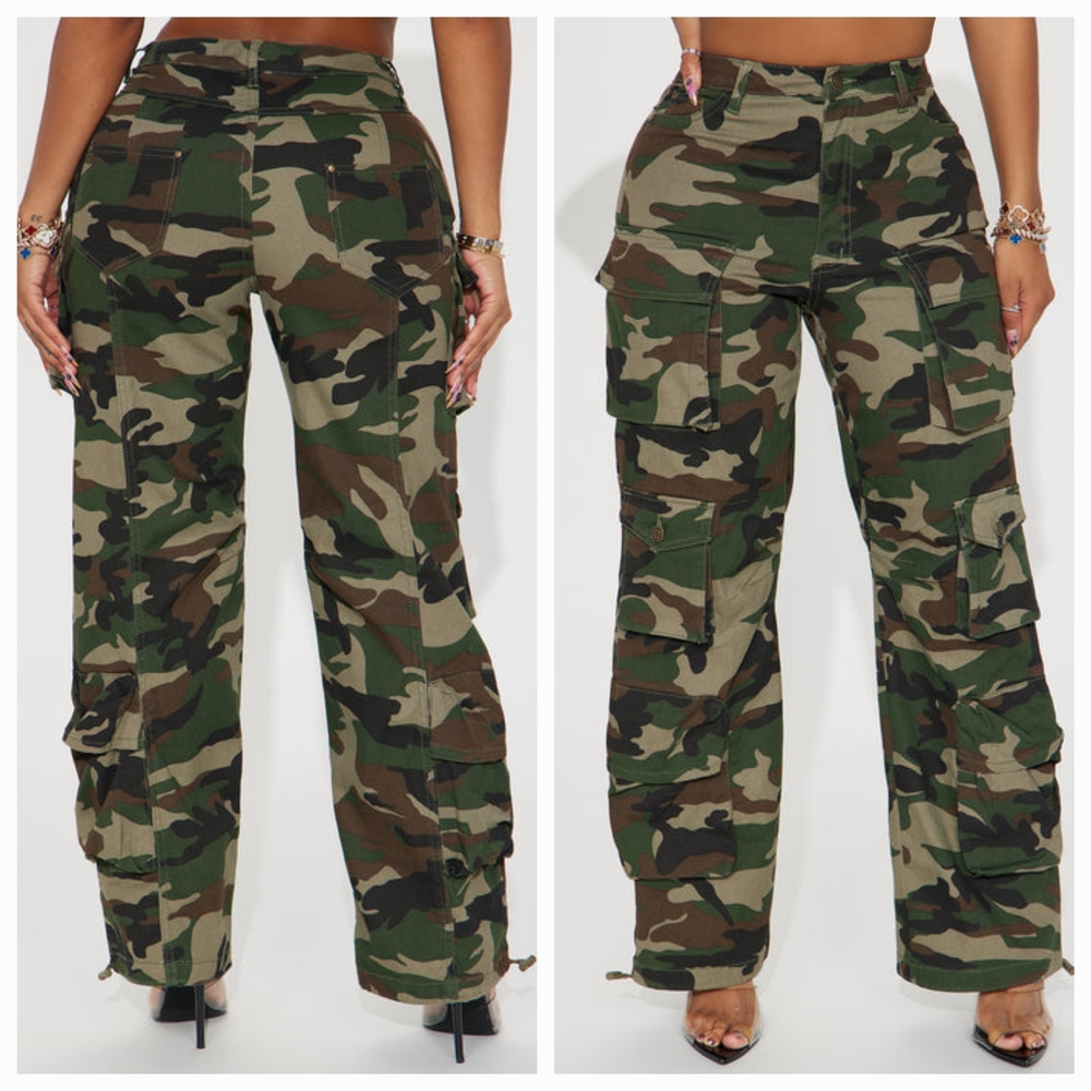 Fashion Nova Green and Brown Camouflage Trousers